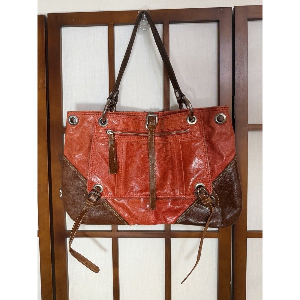 Tano Grunge Leather Orange Brown Fall Leather Purse Shoulder Biker y2K Indie